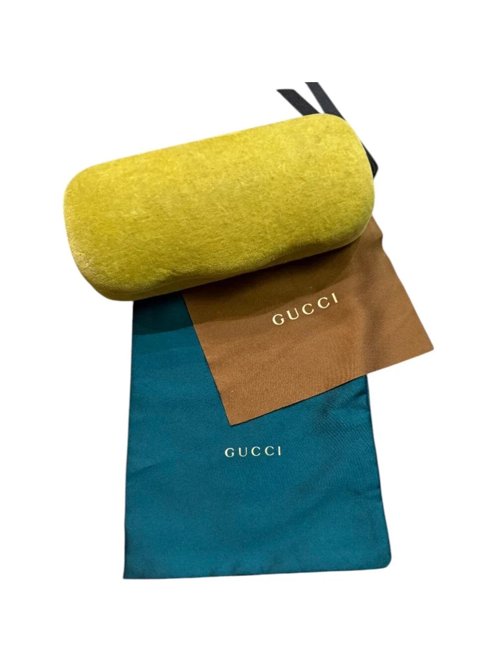 Gucci Yellow Velvet Hard Case + Dust Bag + Cloth Eyewear Set